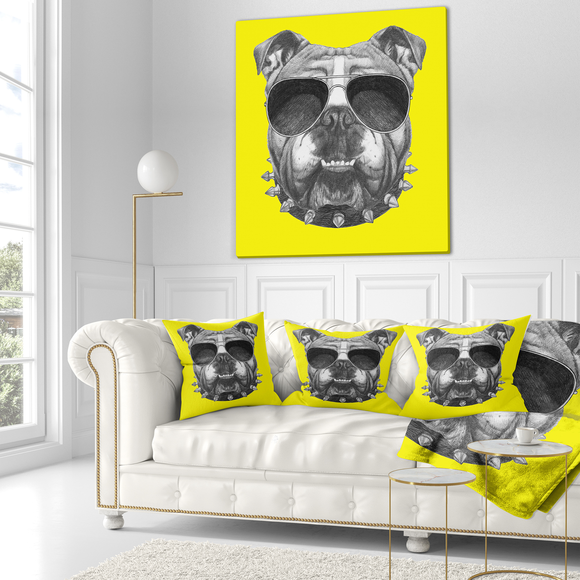 Designart Funny English Bulldog with Collar - Contemporary Animal Throw Pillow - 18x18