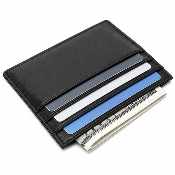 Men’s Slim Genuine Leather Card Holder Wallet, Black Front Pocket Wallet for ID, Credit Cards and Cash, TIKA