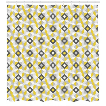 Grey And Yellow Shower Curtain Geometric Retro 60s 70s Home