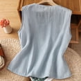 thumbnail image 4 of Tank Tops for Women Round Neck Cotton Linen Solid Color Sleeveless Blouses, 4 of 4