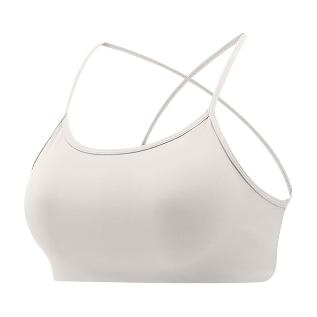 Xfvqtps Sports Bras for Women Cross Back Spaghetti Straps Backless Solid Color Breathable Yoga Bras White