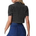 thumbnail image 3 of INSPIRE CHIC Womens Casual Jackets Button-Down Puff Sleeve Crop Jean Denim Jacket S Dark Gray, 3 of 5