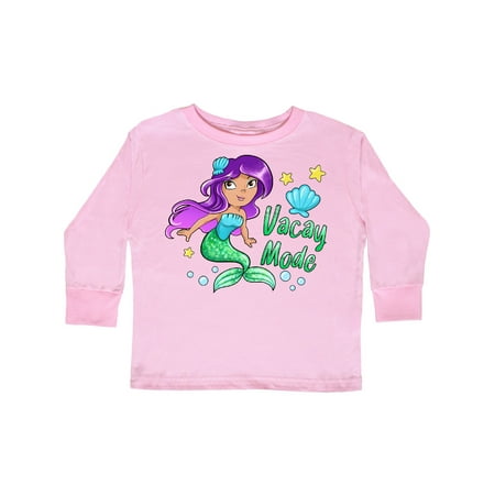 

Inktastic Vacay Mode- mermaid with green tail Gift Toddler Toddler Girl Long Sleeve T-Shirt