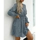 thumbnail image 3 of Vestido envuelto con cuello en V profundo Estampado floral Manga larga Una línea Vestido de una pieza para mujer Azul claro M, 3 of 6