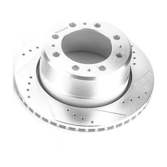Power Stop Brake Rotor AR83067XR Evolution Series; Drilled And Slotted; One Piece Design With Hat; Wheel Bolt Pattern 8 x 165.1 Millimeter; Rear; Silver Zinc Plated Cast Iron; Single