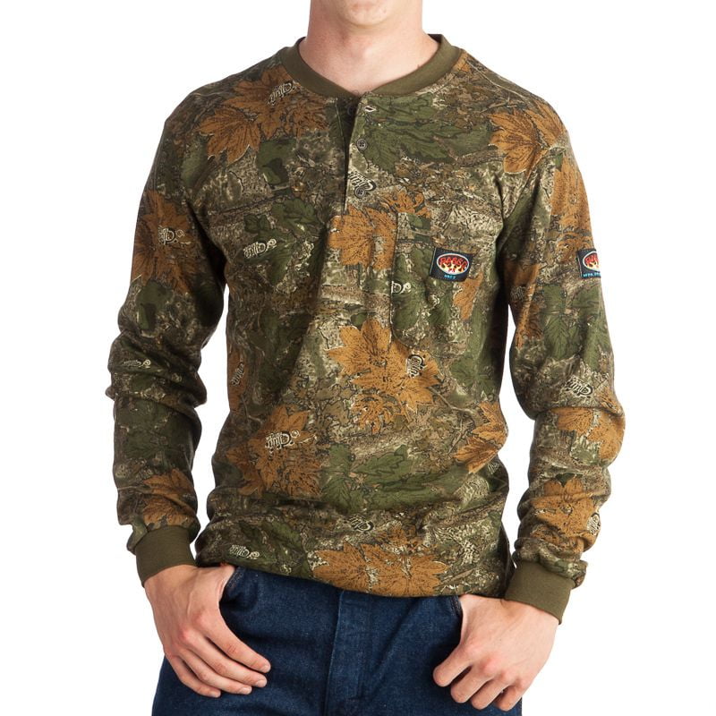 Rasco Flame Resistant FR Camo Long Sleeve Henley Shirt NFPA 2112 Size Large NEW