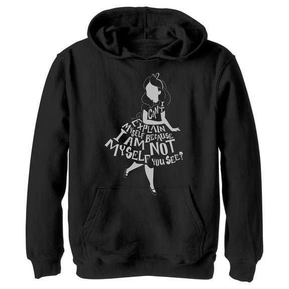 Boy's Alice in Wonderland I Am Not Myself Silhouette Pull Over Hoodie Black X Large