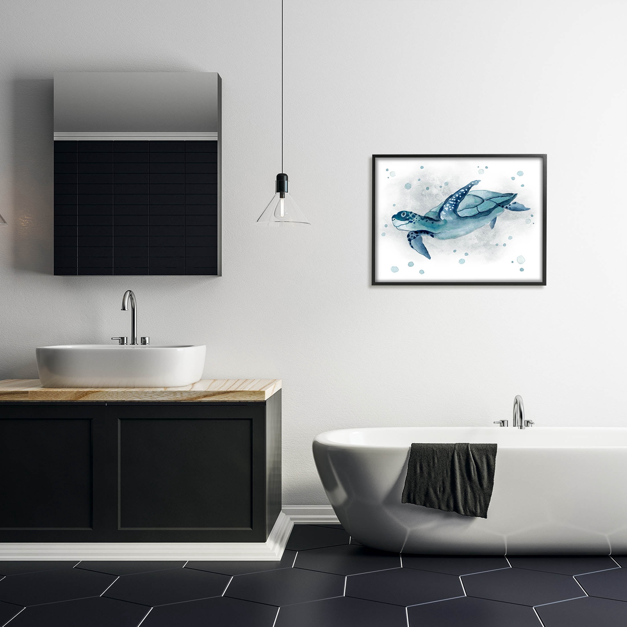 Stupell Industries Sea Life Tortoise Splash Graphic Art Black Framed Art Print Wall Art, Design by Janet Tava