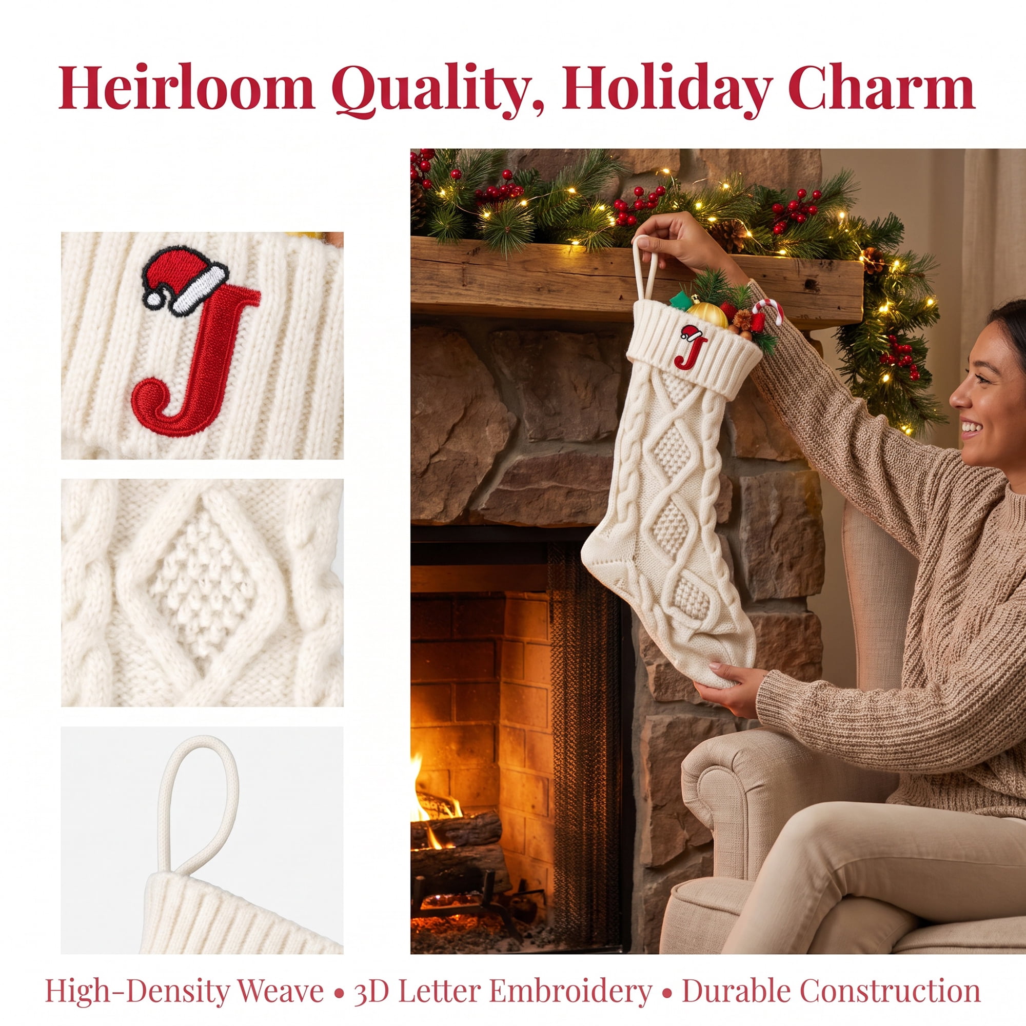 Unique Bargains Canine Bone Christmas Stocking Luxury Puppy Holiday Keepsake Sack Letter I 17"