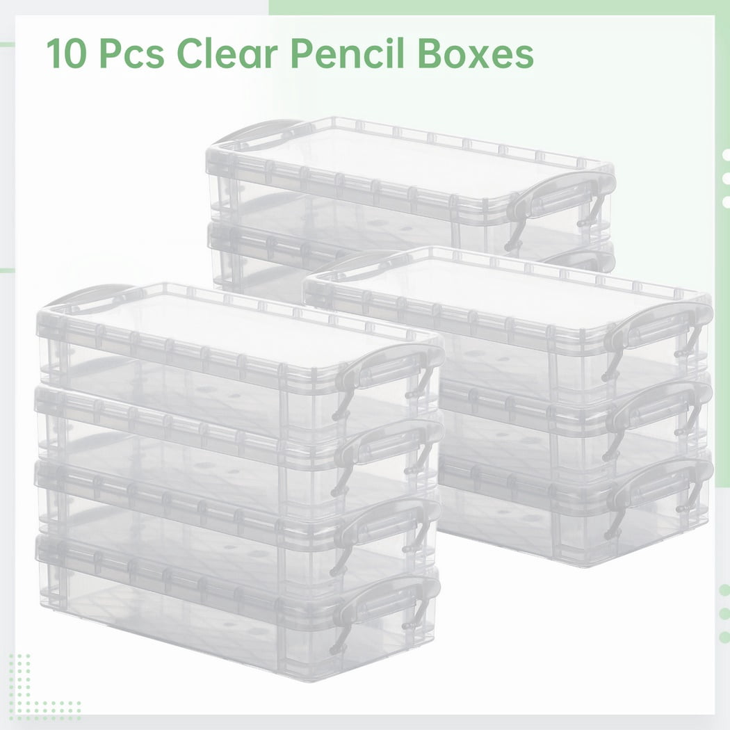 10 Pcs Clear Pencil Boxes, Stackable Plastic Pencil Cases, Large Capacity Pencil Storage Organizers with Snap-tight Lids