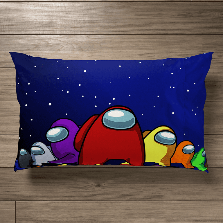 Among Us Crewmates Kids 4 Piece Full Sheet Set Microfiber Black Innersloth Gaming Bedding
