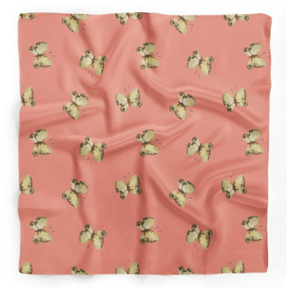Bimba Orange Butterflies Printed Pure Silk Scarf Neck Wrap Summer Hair Bandanas For Women 40 x 40 Inches