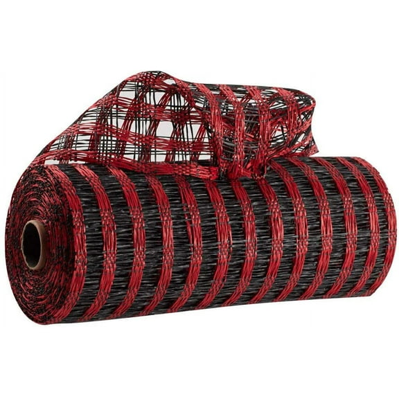 Buffalo Plaid Christmas Deco Mesh - 10" x 10 Yards, Red & Black, Easter, Wreath Decoration, Valentine's Day