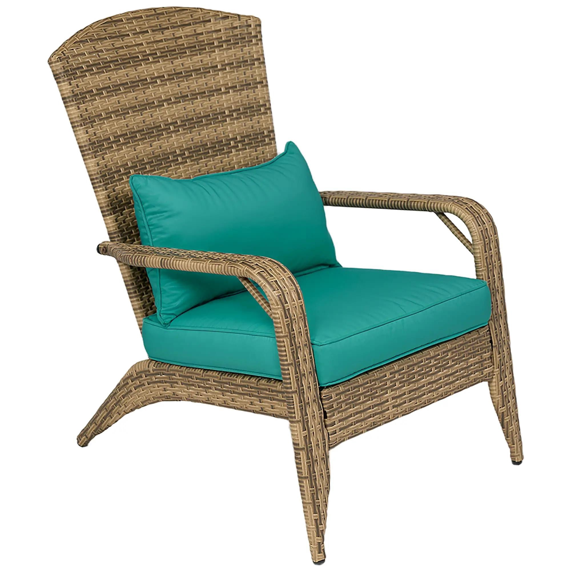 Resenkos Rattan Adirondack Chair with Soft, Sky Blue Cushions, Tall Backrest, Perfect for Deck & Garden Relaxation,Sky Blue