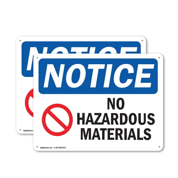 (2 Pack) No Hazardous Materials OSHA Notice Sign 10 Inch X 7 Inch Plastic Sign, Weather Resistant, UV Protected for Workplace, Business, and Construction Site, Made in the USA