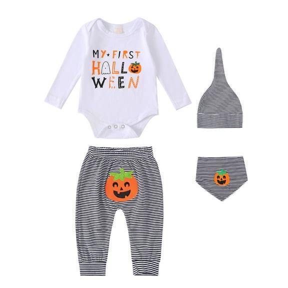 EnJoCho My First Halloween Outfit Baby Boy Girl 4 Pcs Set, Cute Bodysuit Romper Jumpsuit Fall Winter Kids Baby Clothing 𝖢ostume for Holiday Celebration