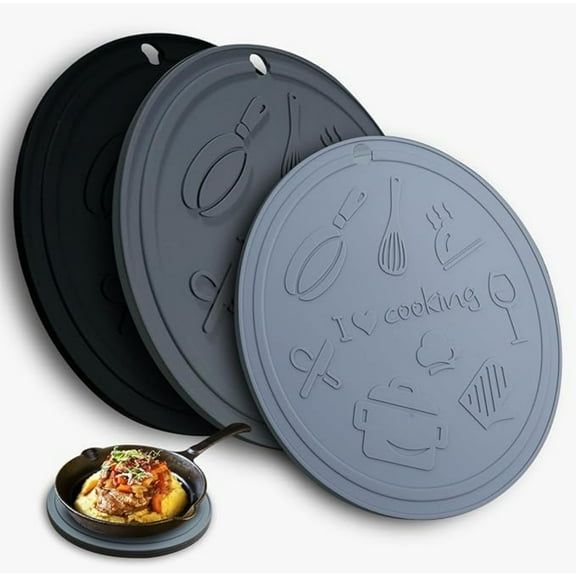 Silicone Trivet Mats - 3 Heat Resistant Pot Holders, Silicone Pot Holders for Hot Pots and Pans, Silicone Mats for Kitchen Countertops, Table,   Silicone（Black & Gray）