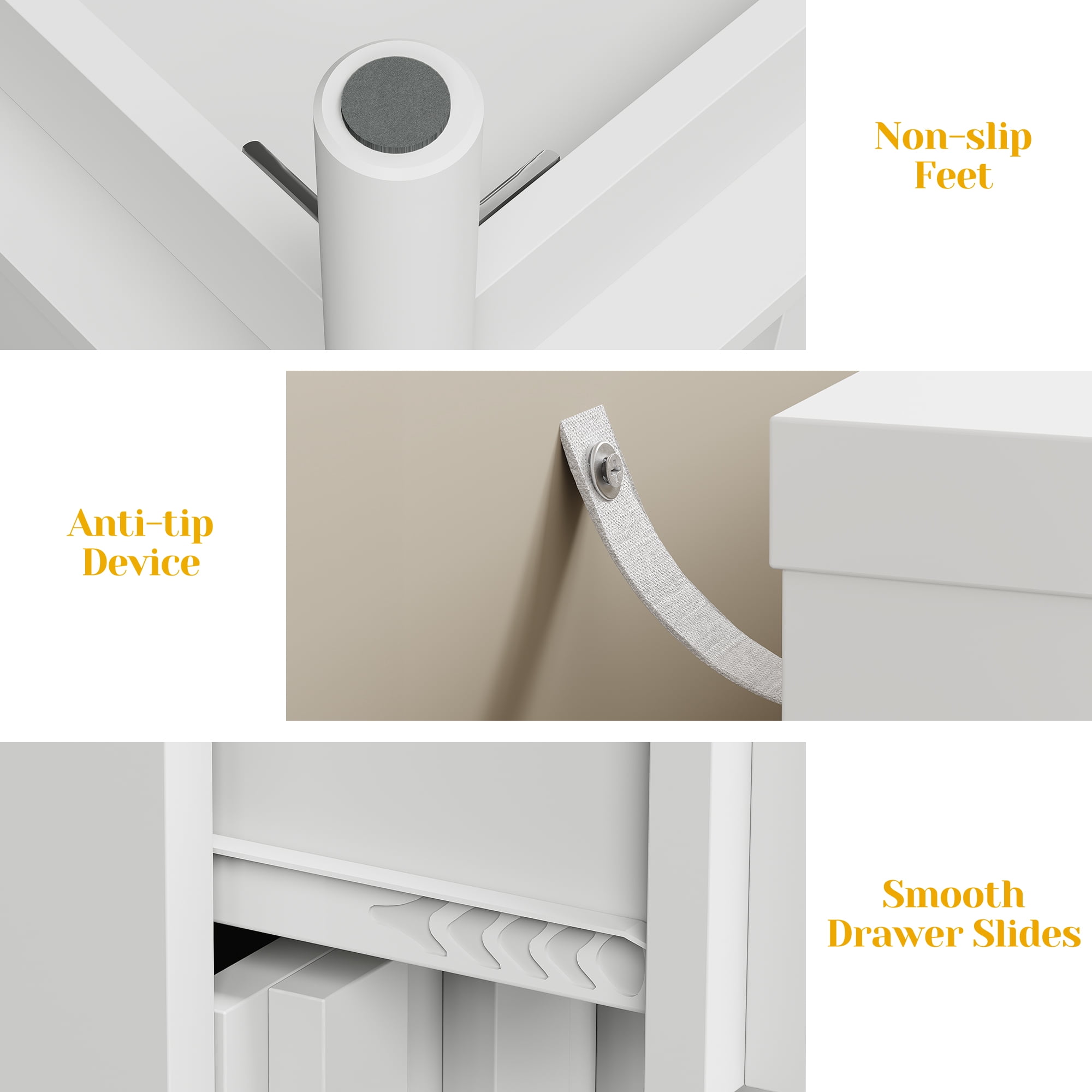 3 Drawer Dresser with Fluted Panel Design, Modern Wood Chest of Drawers with Chic Edge Pull, Large Nightstand Side Table, Wood Storage Organizer for Bedroom, Living Room, Entryway