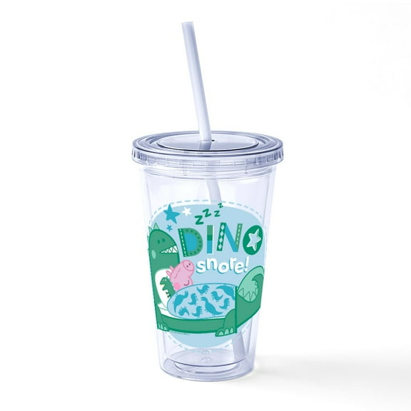 CafePress - Peppa Pig: Dino Snore! - 16 Ounce Classic Clear Insulated Double Wall Tumbler Cup with Lid Straw , Reusable