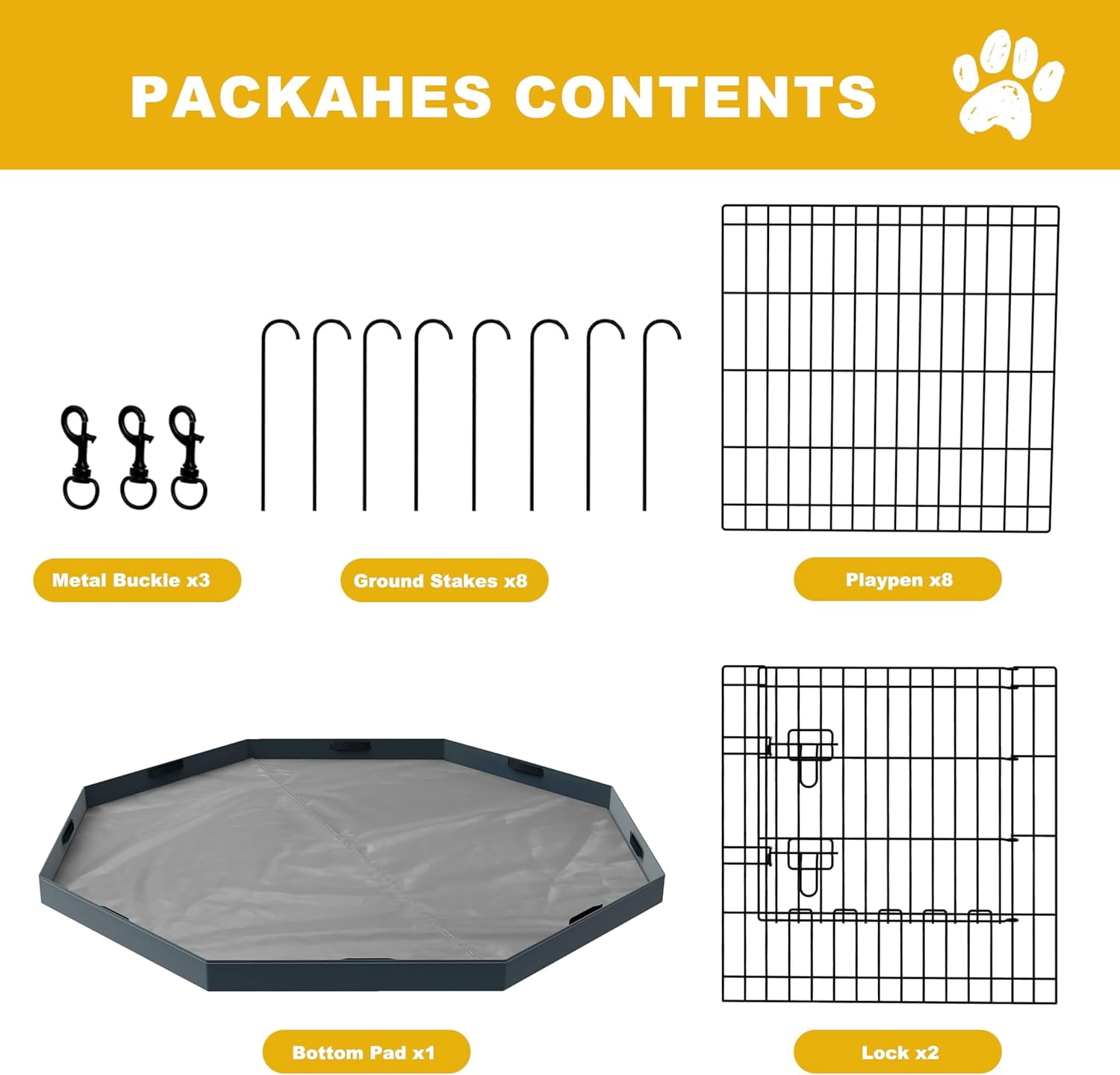 Foldable Dog Playpen, 24x30in 8 Panels Metal Pet Exercise Fence with Botton Pad, Dog Play Pen for Indoor Outdoor, Heavy-Duty Pet Fence Puppy Crate Kennel with Door for Small Medium Pets
