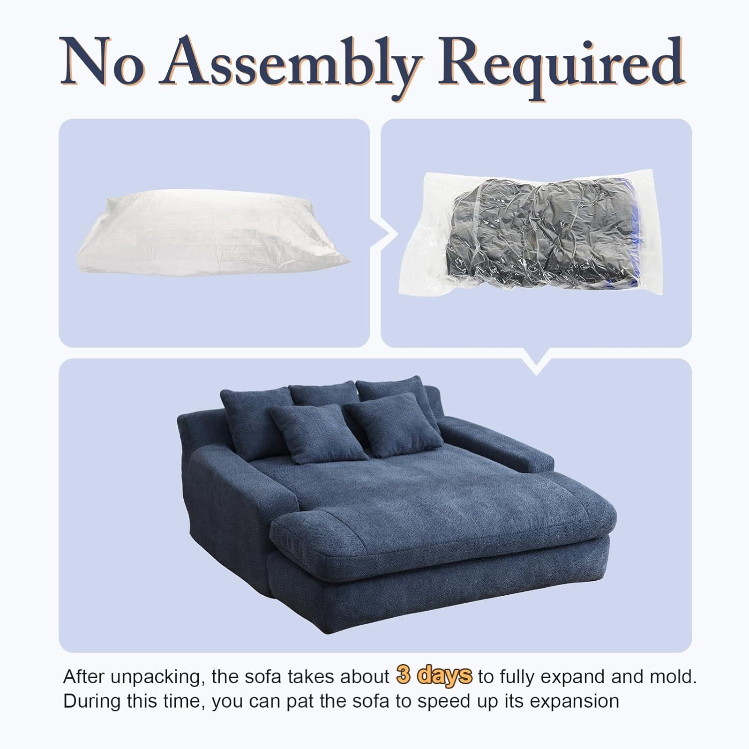 AENKYO Queen Size Sleeper Sofa Bed, Deep Seat Chaise Lounge w/5 Pillows,Space-Saving Multi-Functional Chenille Couch for Apartment Living - Blue