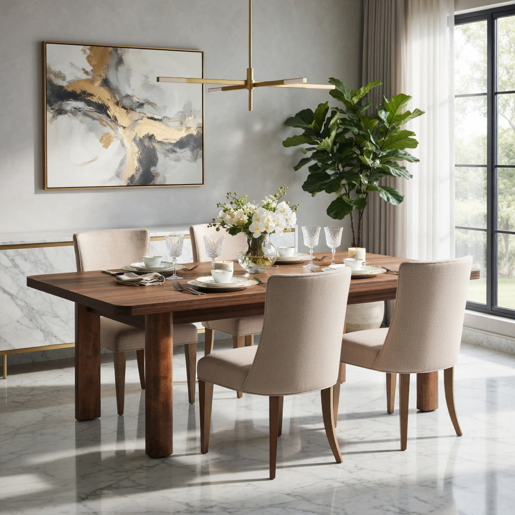 Hommoo 63 Inch Rustic Farmhouse Dining Table for 4-6 People, Solid Wood Legs, MDF Top, Versatile Kitchen & Home Office Table, Brown