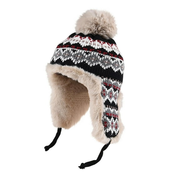 ZQUUVOU Unisex Winter Trapper Heavy Knit Hat with Ear Flaps Thermal Lined Outdoor Cycling Ski Cap Cold Weather Protection Black