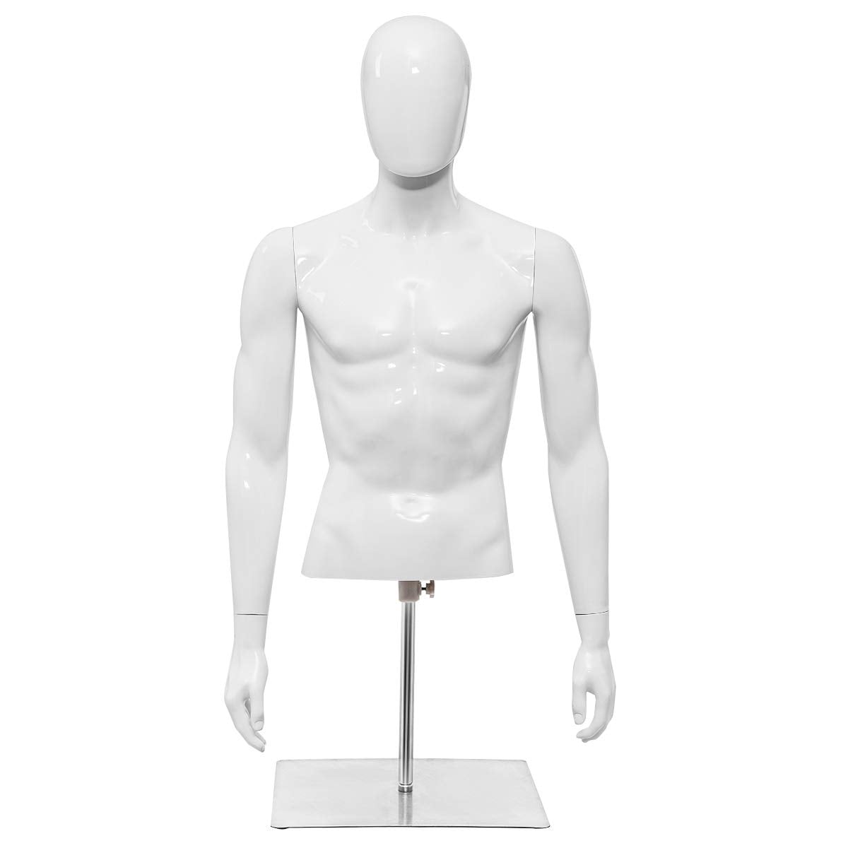2 FREE-STANDING MANNEQUIN MALE & FEMALE TORSOS SET 1 STAND 2 REMOVAL HANGERS 