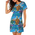 thumbnail image 2 of Balery Little Sea Turtles Camisón de manga corta con cuello redondo para mujer, cómodo y elegante., 2 of 6