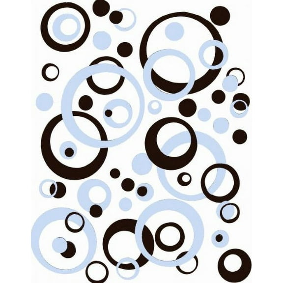 Chocolate Brown & Pwd Blue Wall Sticker Decals Circles Rings Dots Bubbles Baby Room Decor