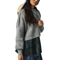 thumbnail image 4 of xiaxaixu Women's Autumn Cropped Knit Tops Solid Color Ribbed Round Neck Long Sleeve Spring Loose Sweaters Knitwear, 4 of 6