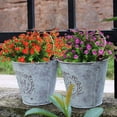thumbnail image 2 of Morttic 6 Pack Artificial Fall Flowers Fake Eucalyptus Plant UV Resistant No Fade Faux Plastic Shrubs Home Garden Porch Patio Autumn Decoration (Green Orange), 2 of 8