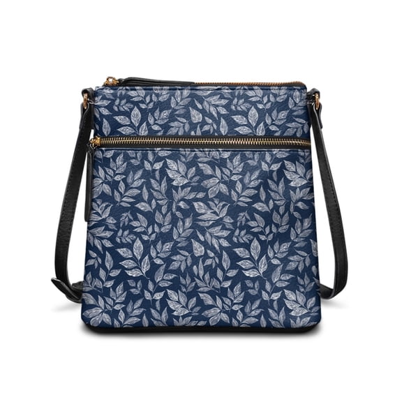 Tutolipy Navy Leaf Pattern Satchel Bag Shoulder Bag, Fashion Waterproof Shoulder Purse Lightweight for Work Outdoor Activities