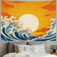 thumbnail image 2 of Fenyluxe  Boho Sun Tapestry Abstract Wave Sunset Sunrise Beach Vintage Mid Century Minimalist Orange Blue Japanese Art Hanging Bedroom Living Room Dorm Wall Blankets Home Decor 40x30inch, 2 of 6