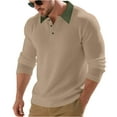 thumbnail image 2 of Domuza Long Sleeve Polo Shirts for Men Trendy Casual Collared Button Down Sports T-Shirts Fall Lightweight Solid Color Classic Fit Tops Khaki 2XL, 2 of 9