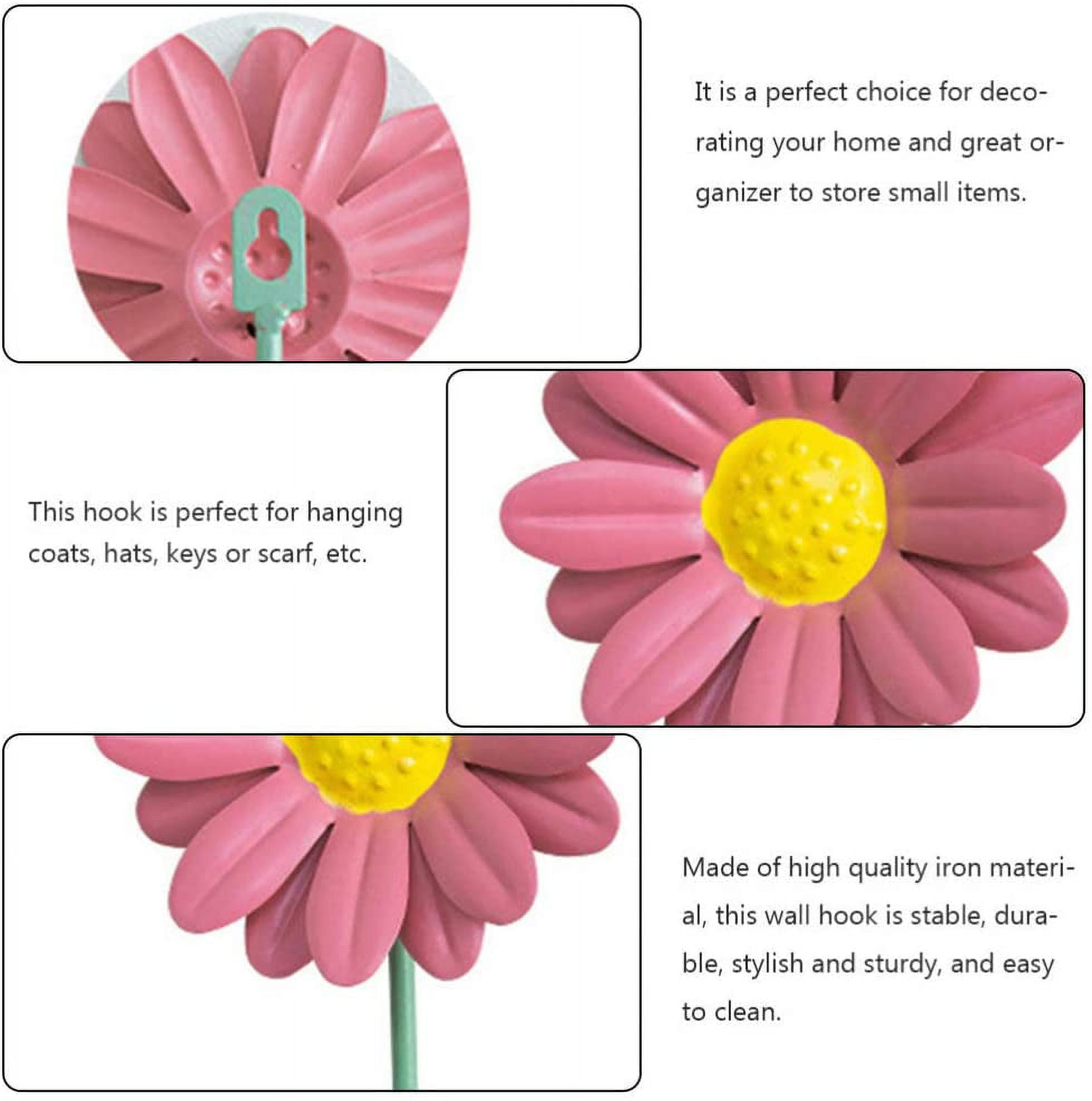 Auch Decorative Wall Hooks Wall Mounted Art Flower Daisy Iron Hook for  Hanging Coat Hat Key Towel Vintage Hanger Home Livingroom Door Decoration(4