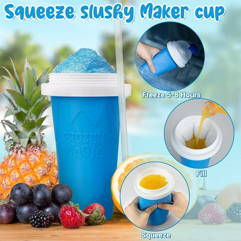 Slushy Maker Cup Frozen Magic Squeeze Cup Travel Portable Double Layer  Silica Pinch Cup Summer Cooler Smoothie Cup Homemade Slushie Milkshake Maker  DIY for Kids & Adults (Blue) 