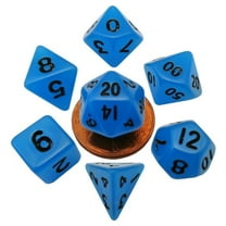 7-Set Mini: 10mm: Glow BU w/BK Numbers Metallic Dice Games