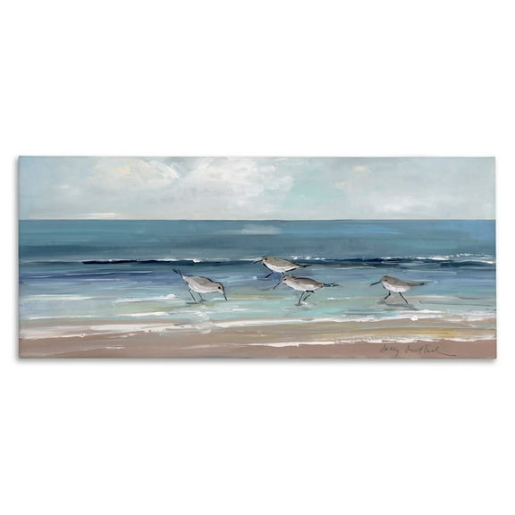 Stupell Industries Sandpipers Birds Cloudy Sky Beach Shore Painting, 30 x 13, Design by Sally Swatland