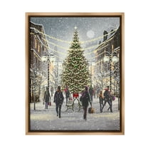 Stupell Industries Town Christmas Tree Holiday Painting Brown Floater Framed Canvas Art Print Wall Art, 17 x 21
