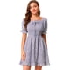 thumbnail image 1 of Vestido de mujer con volantes y volantes en la espalda con escote corazón fruncido y manga abullonada Púrpura M, 1 of 6
