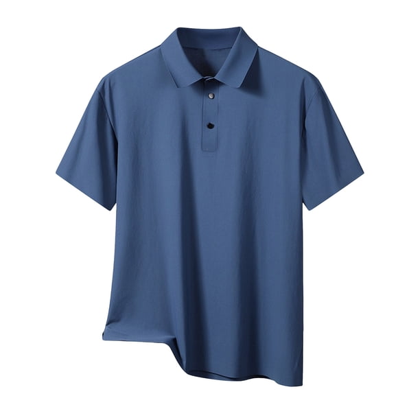 Camisa Elvqul para Caballero Polo Casual Manga Corta Liso Azul con Solapa