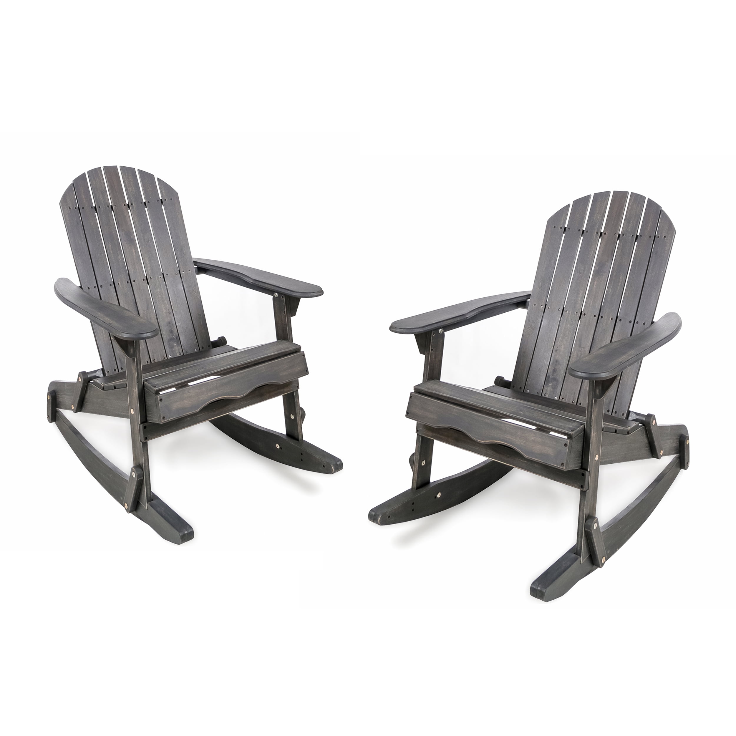 Noble House Outdoor Acacia Wood Adirondack Chairs - Set of 2, Dark Grey