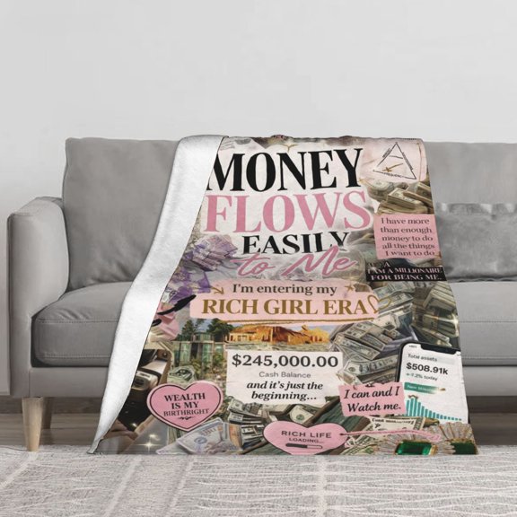 Money Flows Easily to Me Flannel Throw Blanket Soft Blankets for Bed Sofa