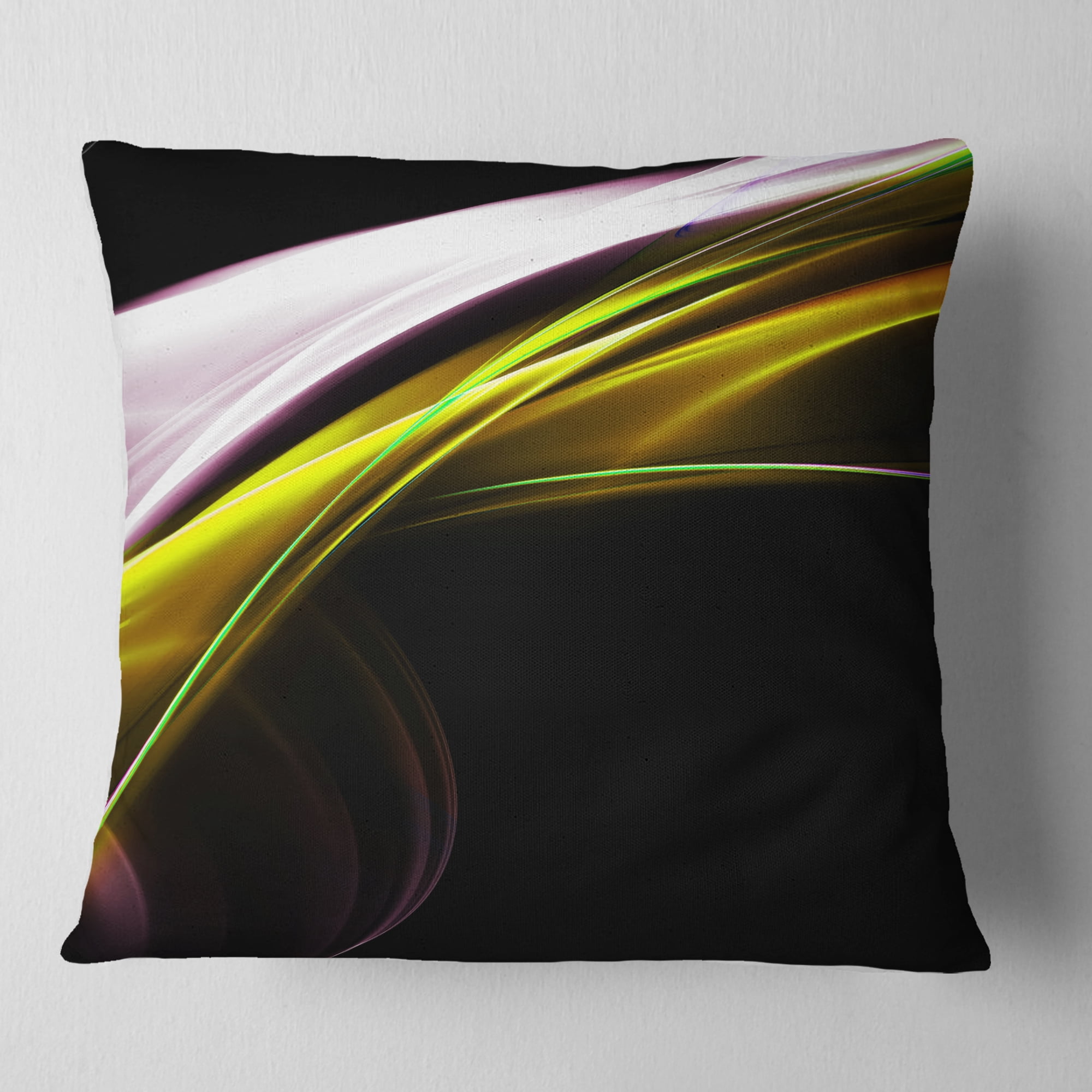 Designart Fractal Lines Golden White - Abstract Throw Pillow - 18x18