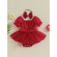 thumbnail image 3 of Musuos Baby Girls Summer Casual Romper Dress 6 12 18 24M Short Sleeve Bow Tulle Romper with Headband, 3 of 10