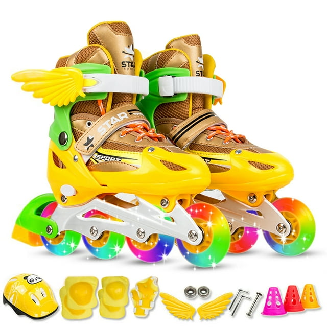 Adjustable Inline Skates avec Roues Lumineuses pour Enfants et Adultes Inline Skates avec Ensemble d'Équipement de Protection Genouillères Coudières Casque Accessoires de Patinage