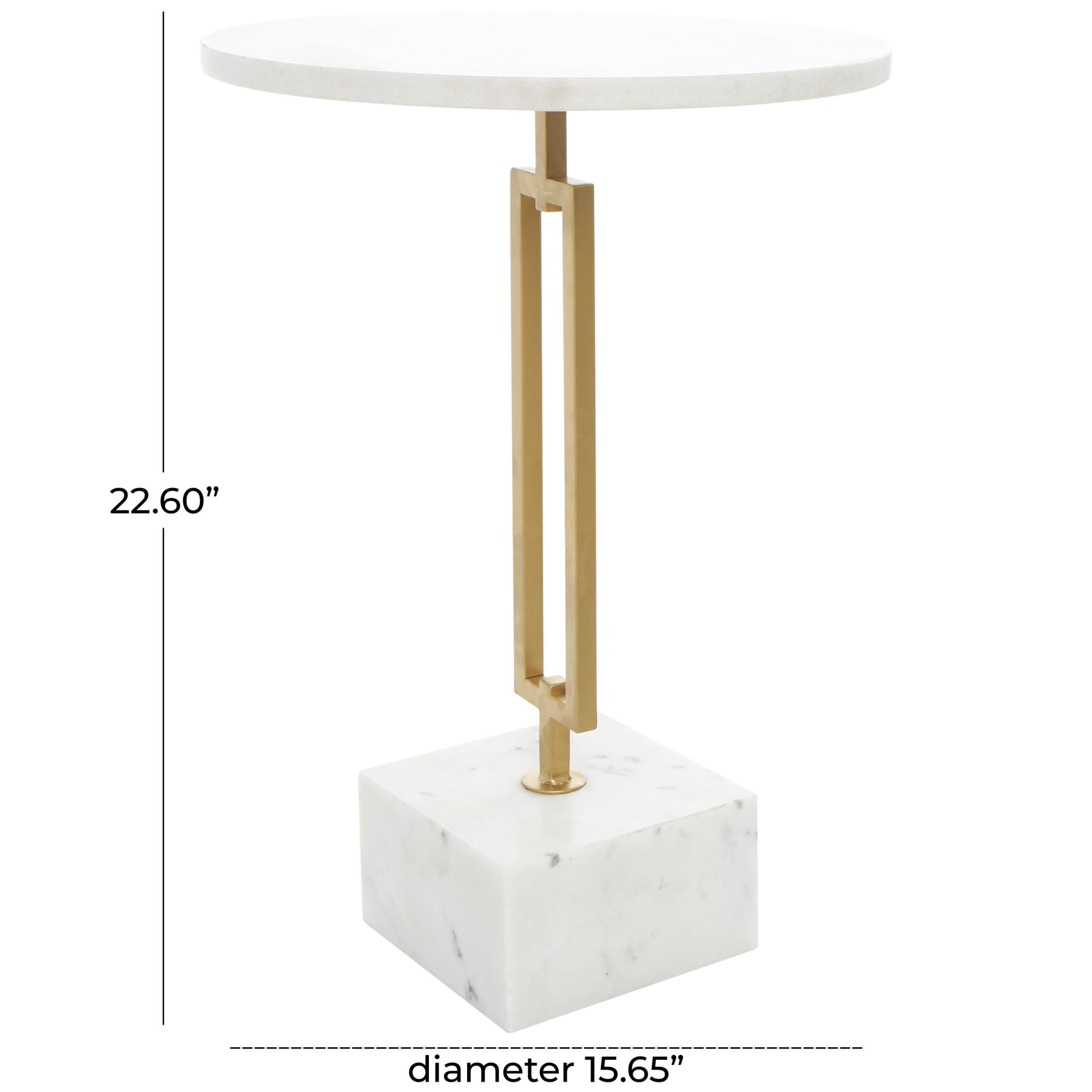 DecMode 16" x 23" White Marble Geometric Accent Table with Gold Metal Rectangular Stand, 1-Piece