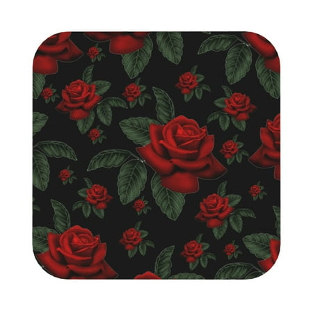 

Coaee Roses Print Leather Coasters Set of 6 Non-Slip Washable Cup Coasters for Home Office Bar Square