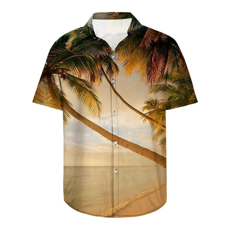 Spring Savings SMihono Young Mens Turndown collar Tees Tops Shirt Men  Fashion Casual Buttons Hawaii Printing Turndown Short Sleeve Shirt Blouse  Khaki 6 